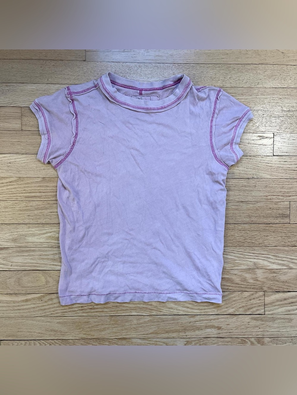 We The Free Pale Lavender Short Sleeve Tee with Pink Topstitch